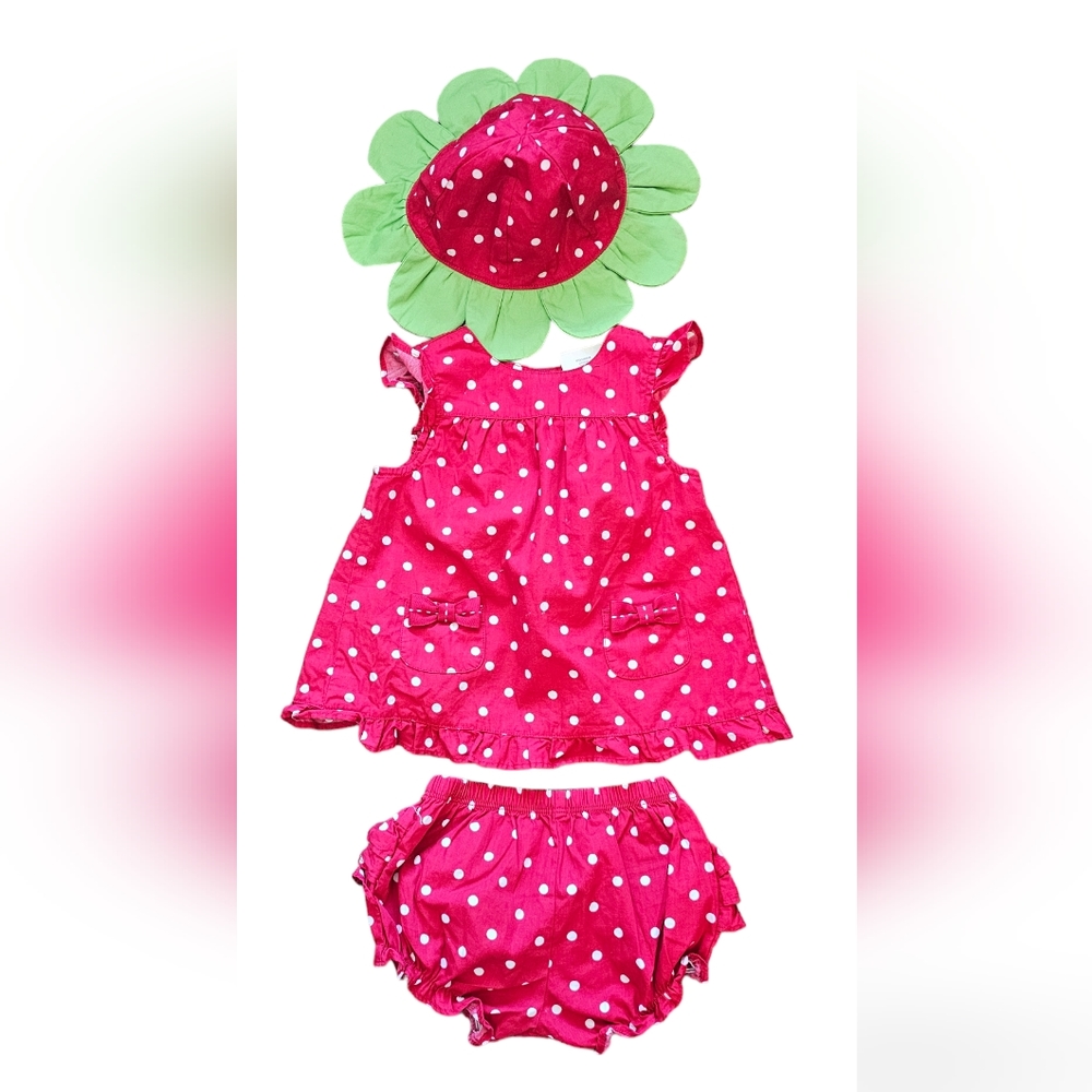 Crazy 8 Baby Strawberry Dress & Hat 12-18M